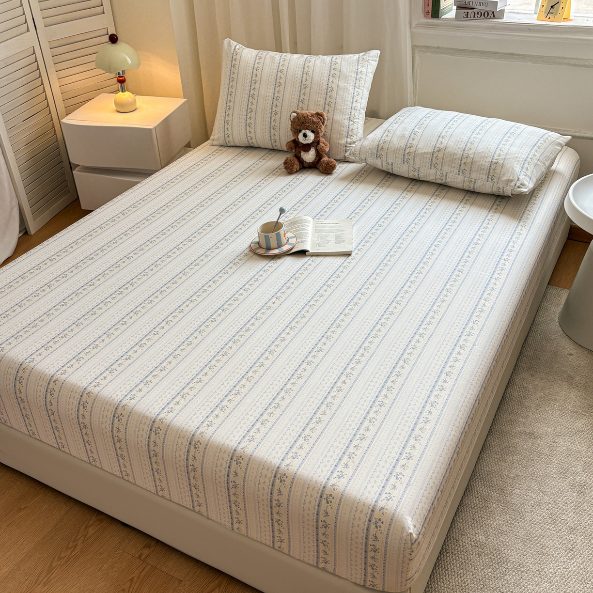 91家纺网 家纺一手货源 找家纺 居眠 2026新款全棉单层印花单床笠 浅纹蓝-蓝