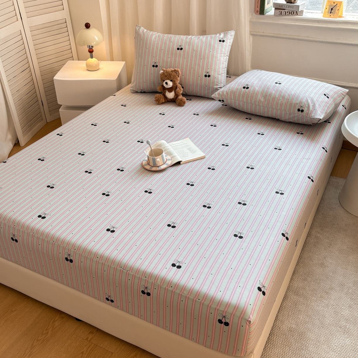 91家纺网 家纺一手货源 找家纺 居眠 2026新款全棉单层印花单床笠 时尚樱桃