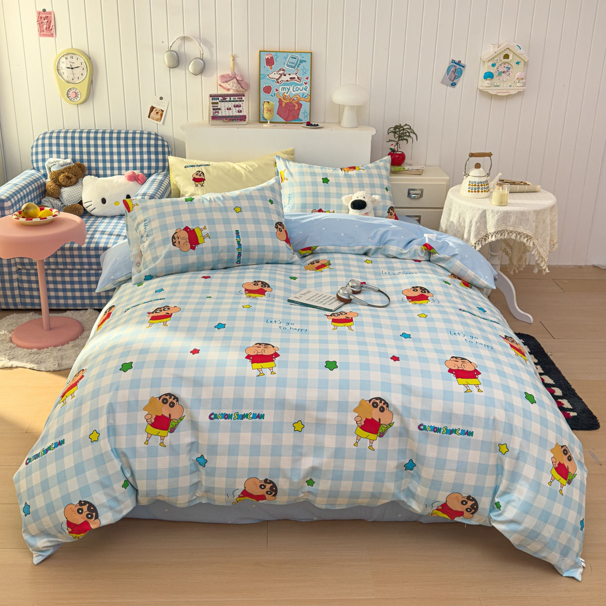 91家纺网 家纺一手货源 找家纺 （总）桃子家居 2026新款A类蜡笔小新正版授权刺绣混搭枕套卡通印花系列四件套