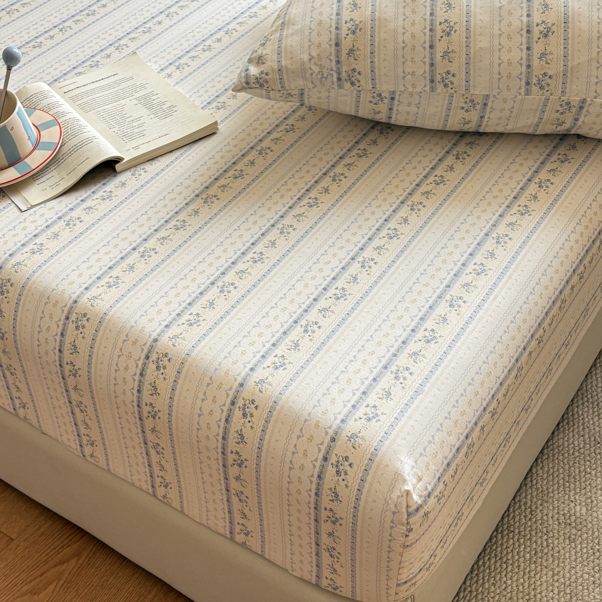 91家纺网 家纺一手货源 找家纺 居眠 2026新款全棉单层印花单床笠 浅纹蓝-蓝