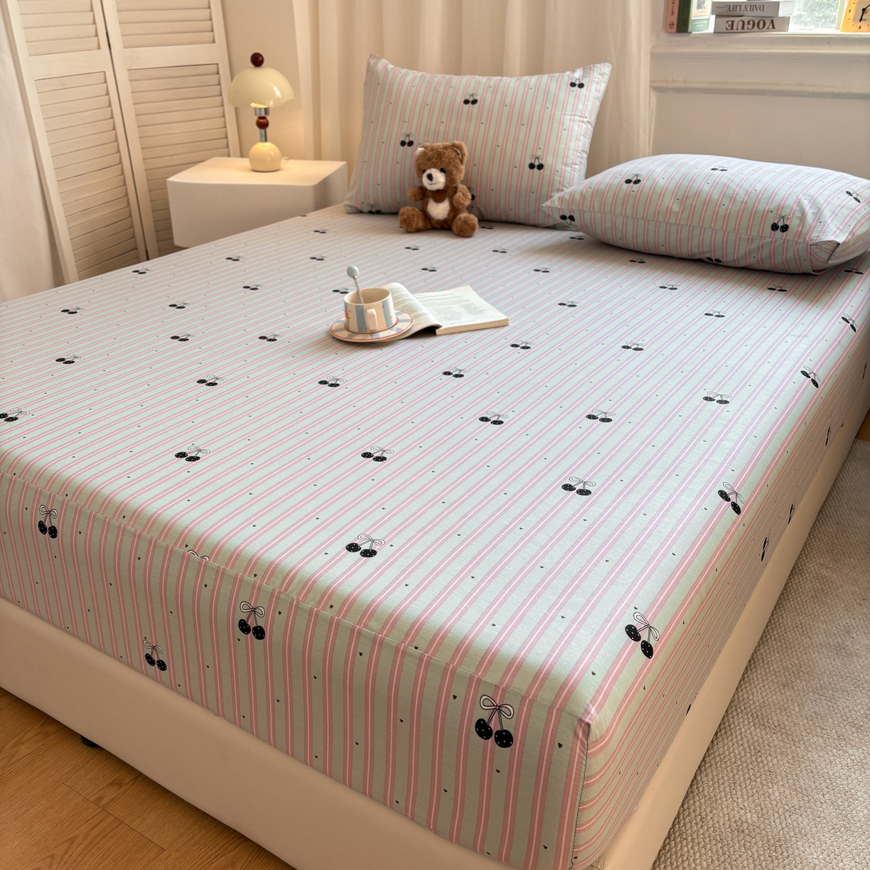 91家纺网 家纺一手货源 找家纺 居眠 2026新款全棉单层印花单床笠 时尚樱桃