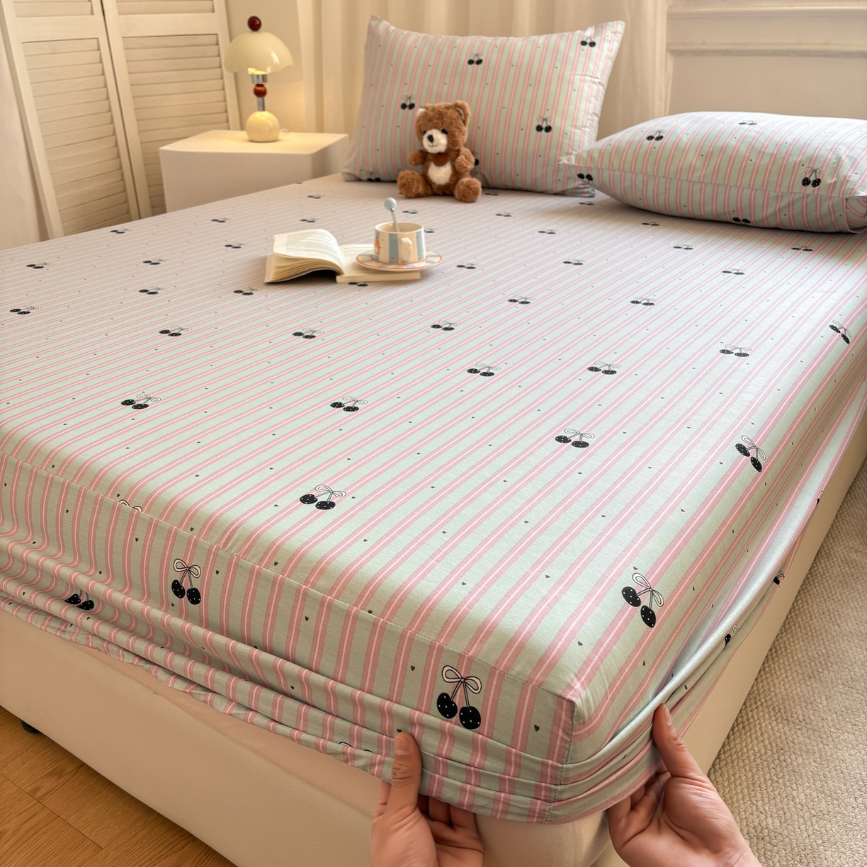 91家纺网 家纺一手货源 找家纺 居眠 2026新款全棉单层印花单床笠 时尚樱桃