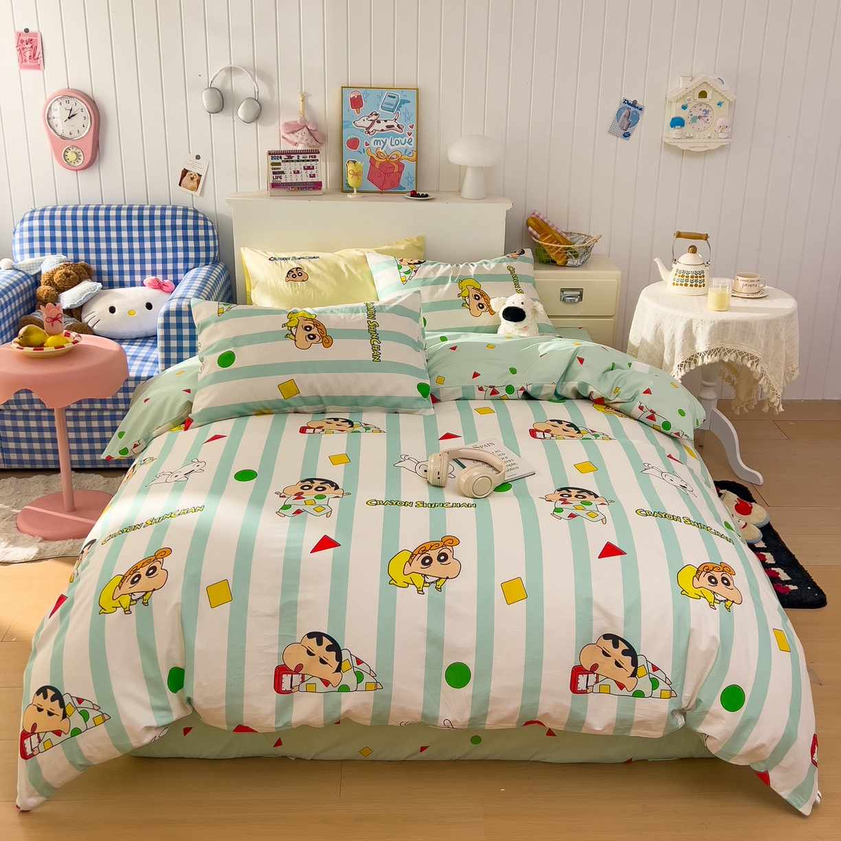 91家纺网 家纺一手货源 找家纺 （总）桃子家居 2026新款A类蜡笔小新正版授权刺绣混搭枕套卡通印花系列四件套