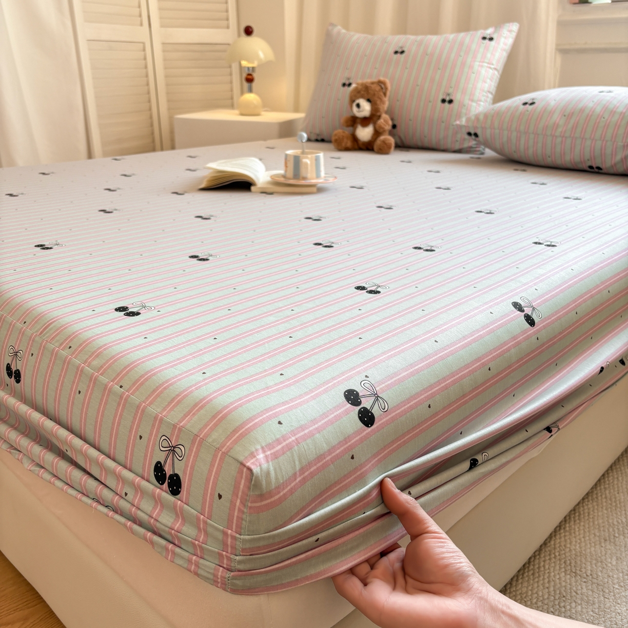 91家纺网 家纺一手货源 找家纺 居眠 2026新款全棉单层印花单床笠 时尚樱桃