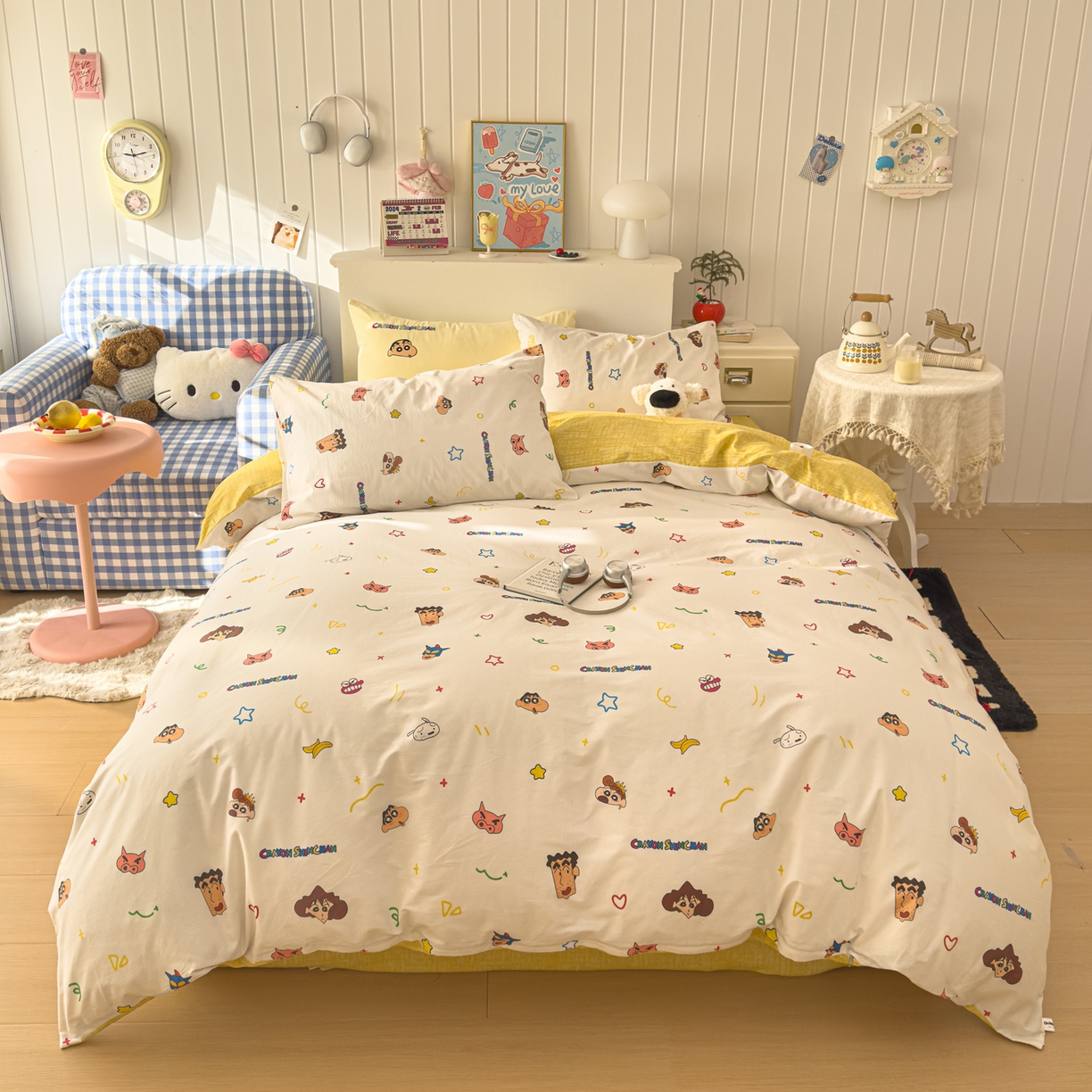 91家纺网 家纺一手货源 找家纺 （总）桃子家居 2026新款A类蜡笔小新正版授权刺绣混搭枕套卡通印花系列四件套