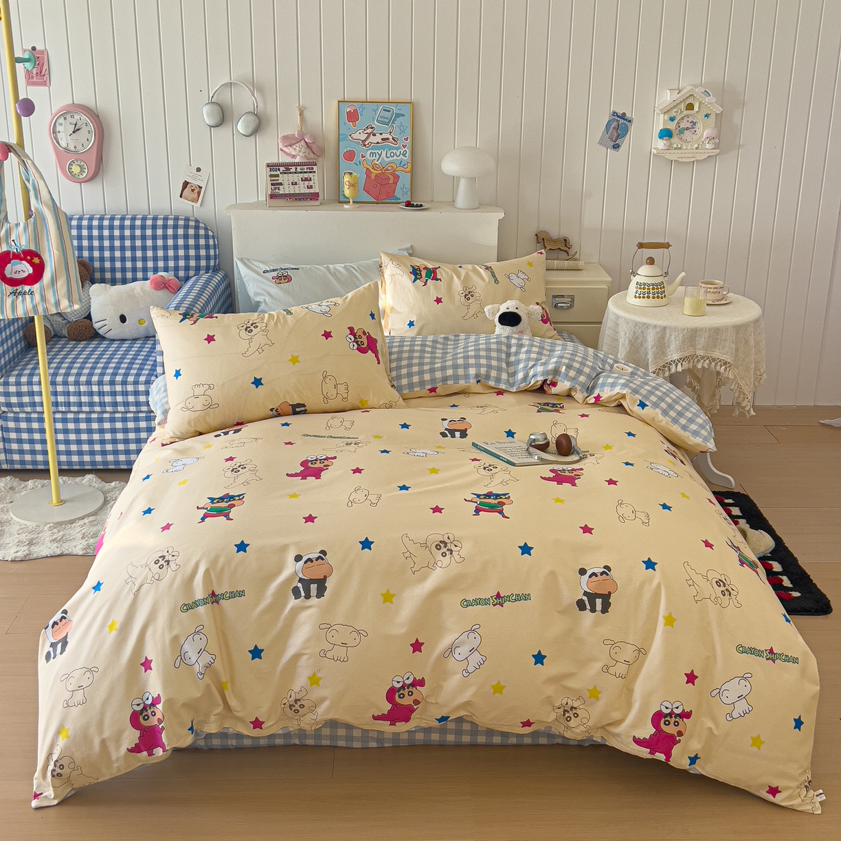 桃子家居 2026新款A类蜡笔小新正版授权刺绣混搭枕套卡通印花系列四件套 棉蜡笔小新-百变小新