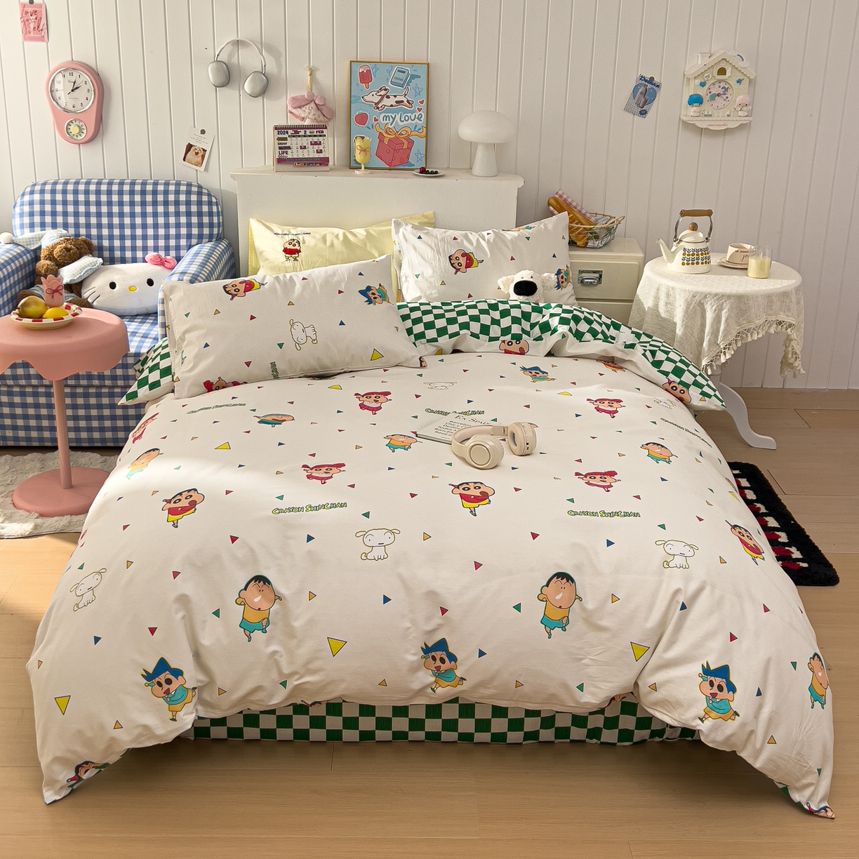 桃子家居 2026新款A类蜡笔小新正版授权刺绣混搭枕套卡通印花系列四件套 棉蜡笔小新-彩色伙伴