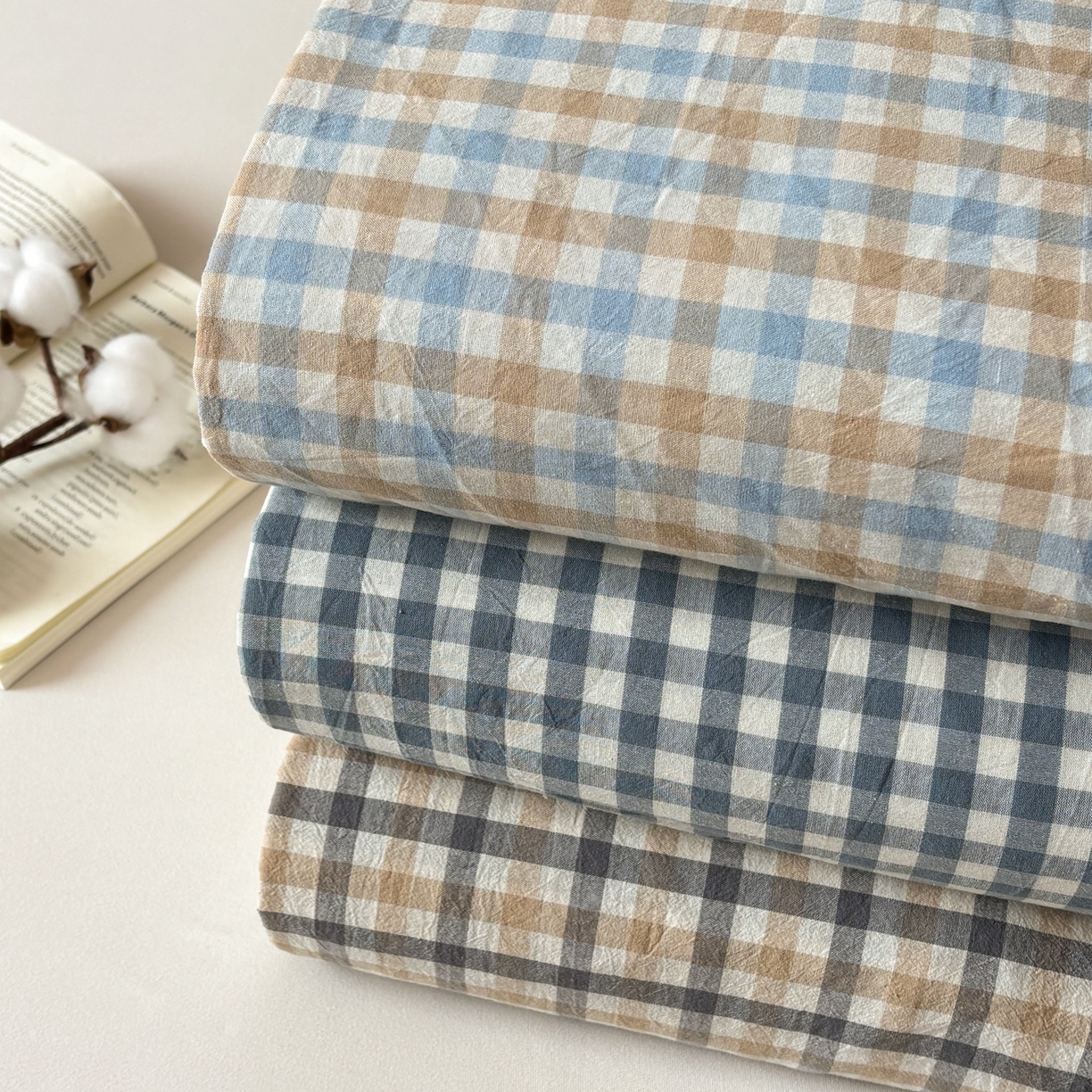 91家纺网 家纺一手货源 找家纺 （总）居眠 2026新款单层色织水洗格子全棉床笠