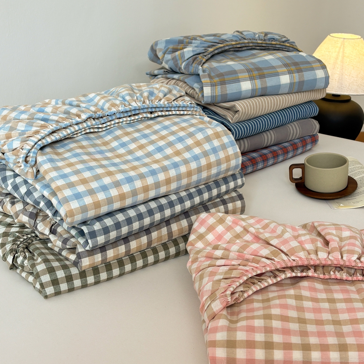 91家纺网 家纺一手货源 找家纺 （总）居眠 2026新款单层色织水洗格子全棉床笠