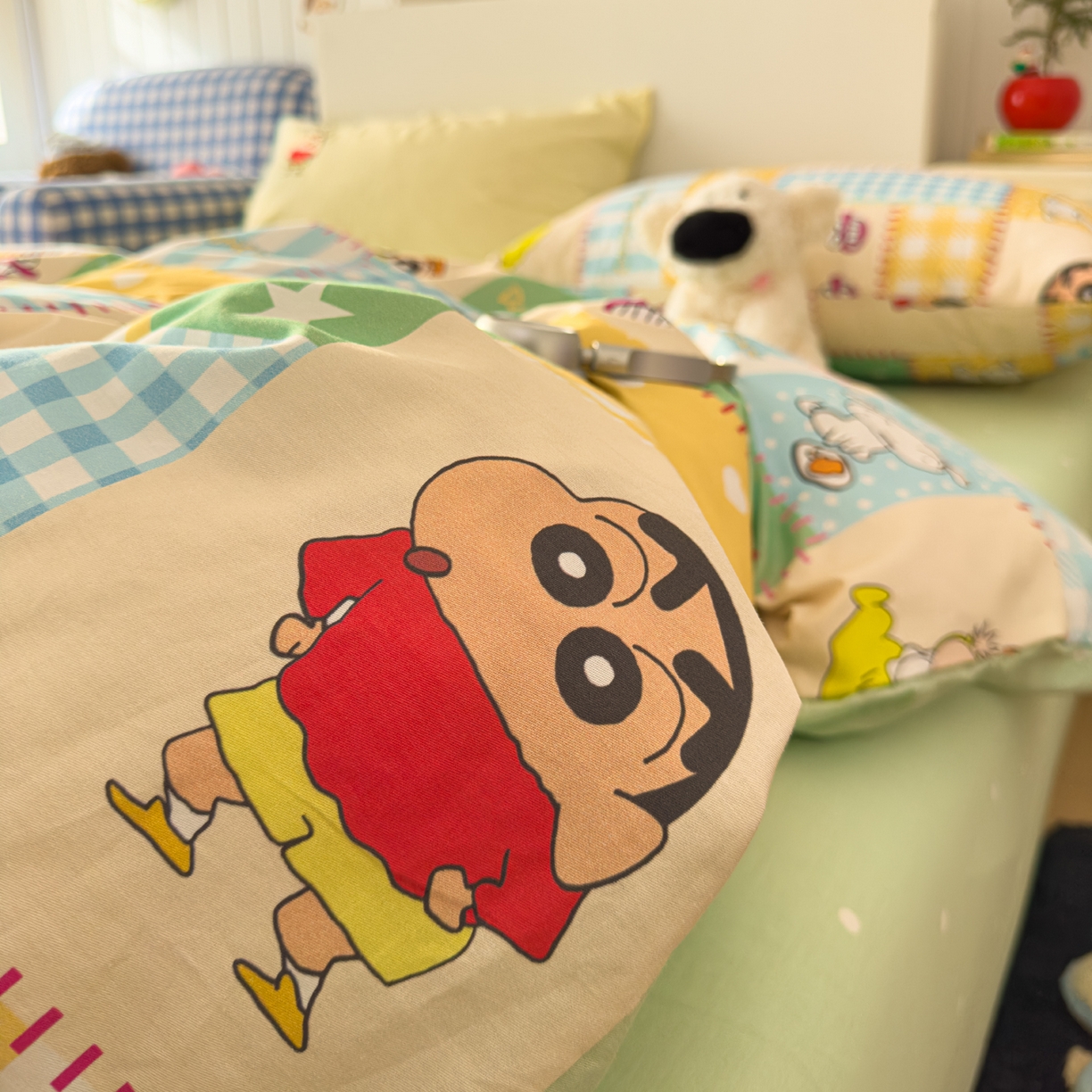 91家纺网 家纺一手货源 找家纺 桃子家居 2026新款A类蜡笔小新正版授权刺绣混搭枕套卡通印花系列四件套 棉蜡笔小新-快乐童年
