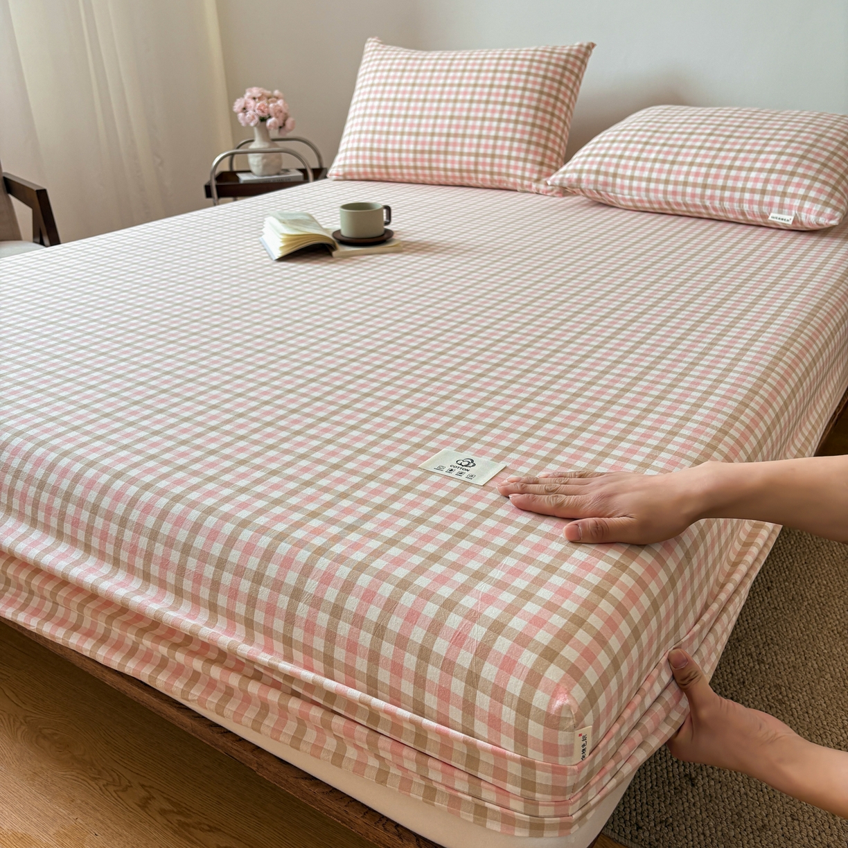 91家纺网 家纺一手货源 找家纺 （总）居眠 2026新款单层色织水洗格子全棉床笠