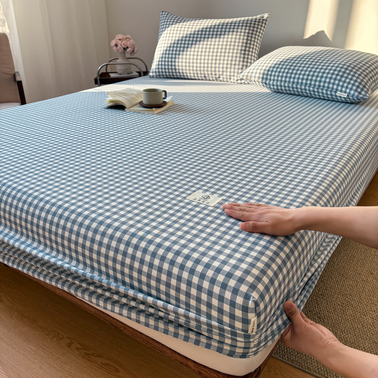 91家纺网 家纺一手货源 找家纺 （总）居眠 2026新款单层色织水洗格子全棉床笠