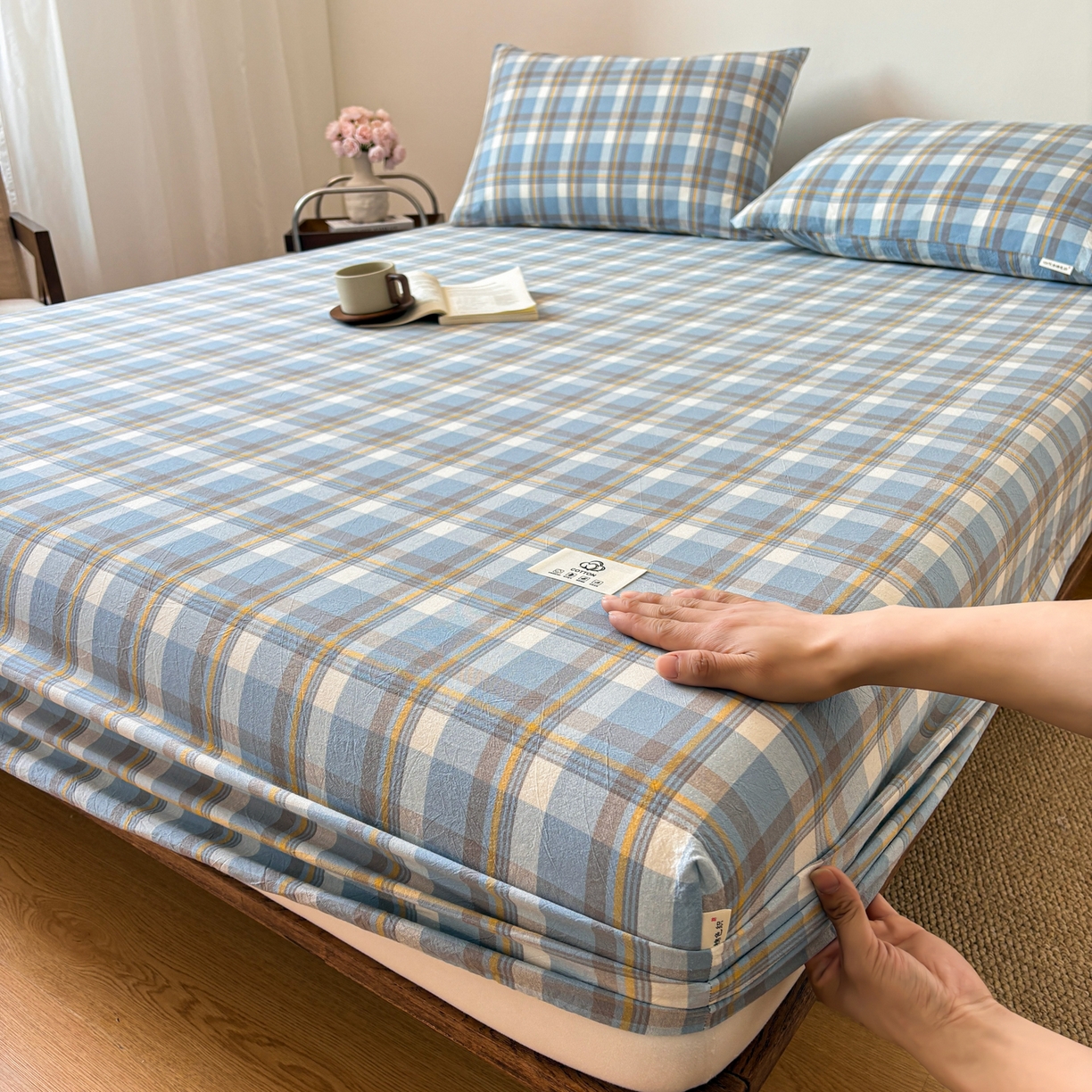 居眠 2026新款单层色织水洗格子全棉床笠 单层款-简兮兰