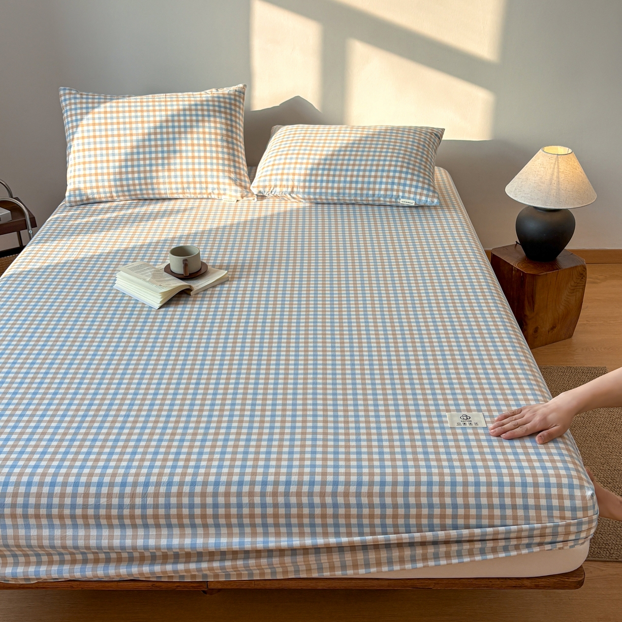 91家纺网 家纺一手货源 找家纺 居眠 2026新款单层色织水洗格子全棉床笠 单层款-印月兰