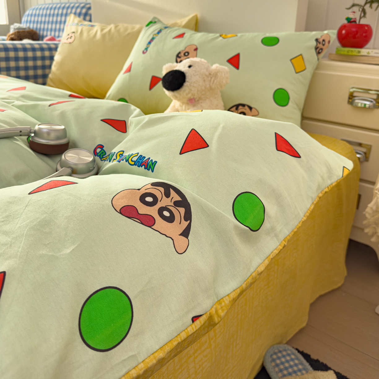 91家纺网 家纺一手货源 找家纺 桃子家居 2026新款A类蜡笔小新正版授权刺绣混搭枕套卡通印花系列四件套 棉蜡笔小新-快乐小新