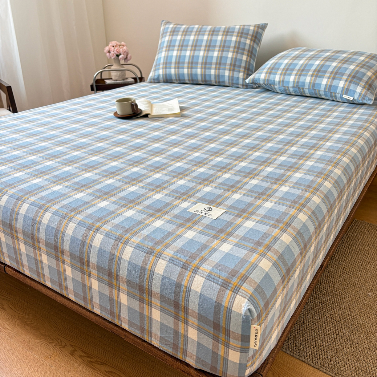 91家纺网 家纺一手货源 找家纺 居眠 2026新款单层色织水洗格子全棉床笠 单层款-简兮兰