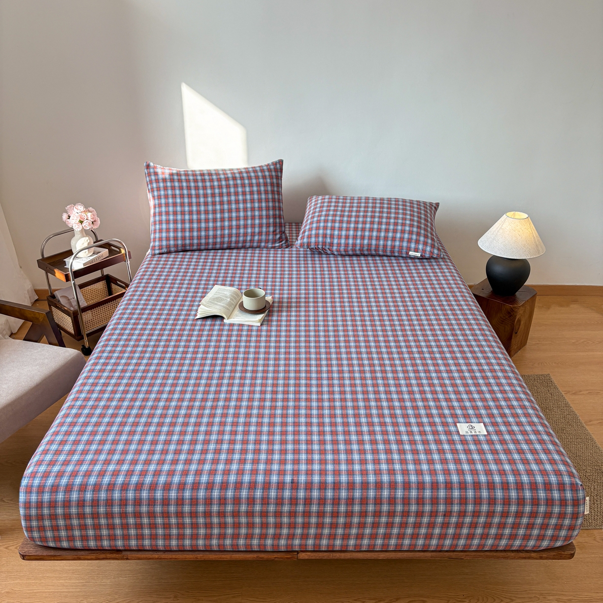 91家纺网 家纺一手货源 找家纺 居眠 2026新款单层色织水洗格子全棉床笠 单层款-瑞土兰