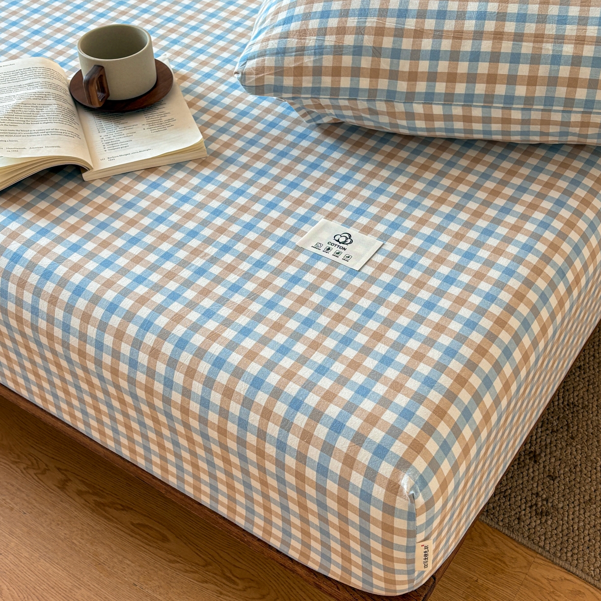 91家纺网 家纺一手货源 找家纺 居眠 2026新款单层色织水洗格子全棉床笠 单层款-印月兰