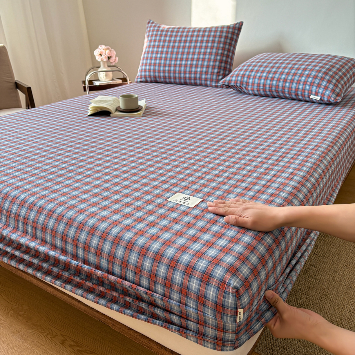 居眠 2026新款单层色织水洗格子全棉床笠 单层款-瑞土兰