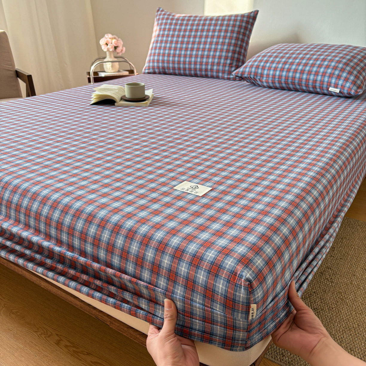 91家纺网 家纺一手货源 找家纺 居眠 2026新款单层色织水洗格子全棉床笠 单层款-瑞土兰