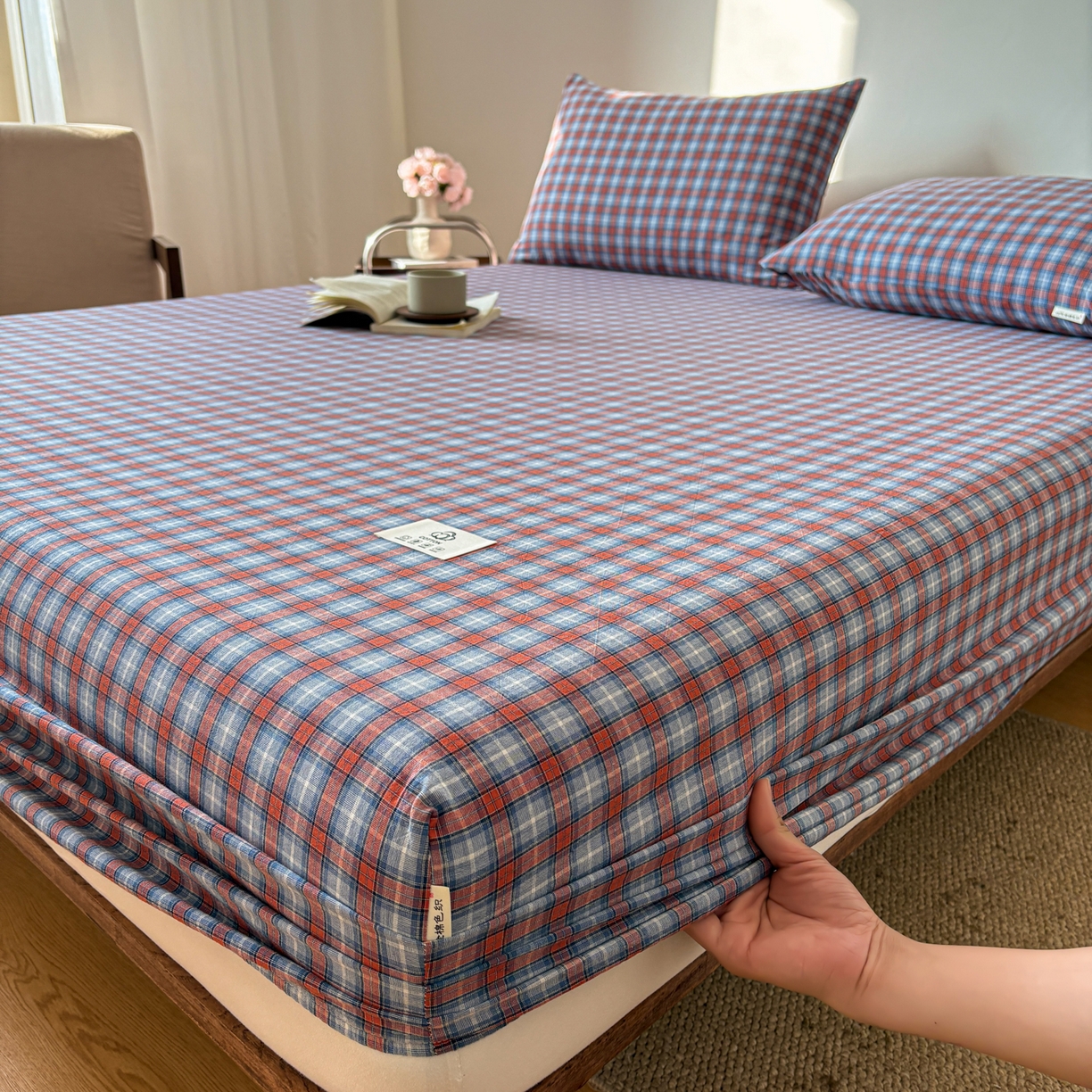 91家纺网 家纺一手货源 找家纺 居眠 2026新款单层色织水洗格子全棉床笠 单层款-瑞土兰