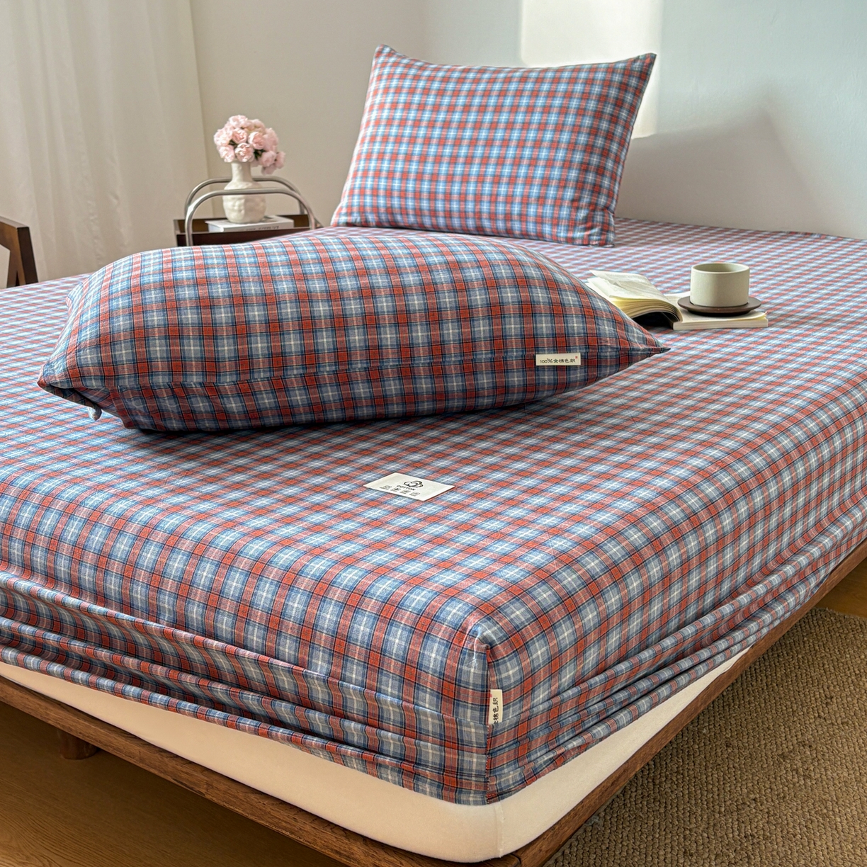 91家纺网 家纺一手货源 找家纺 居眠 2026新款单层色织水洗格子全棉床笠 单层款-瑞土兰