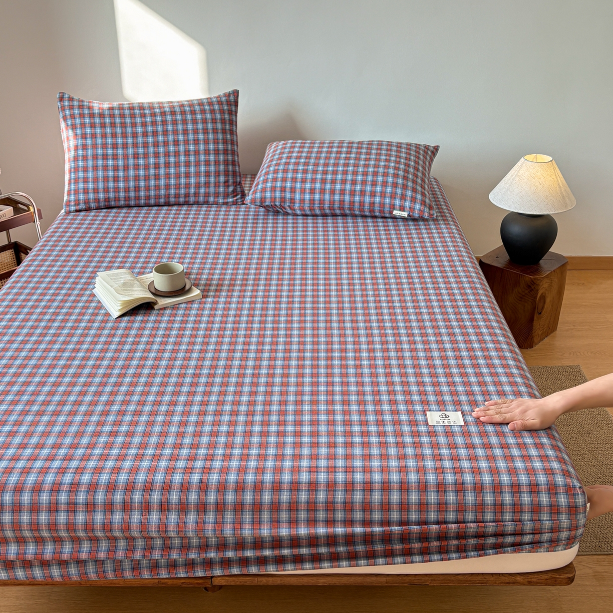 91家纺网 家纺一手货源 找家纺 居眠 2026新款单层色织水洗格子全棉床笠 单层款-瑞土兰