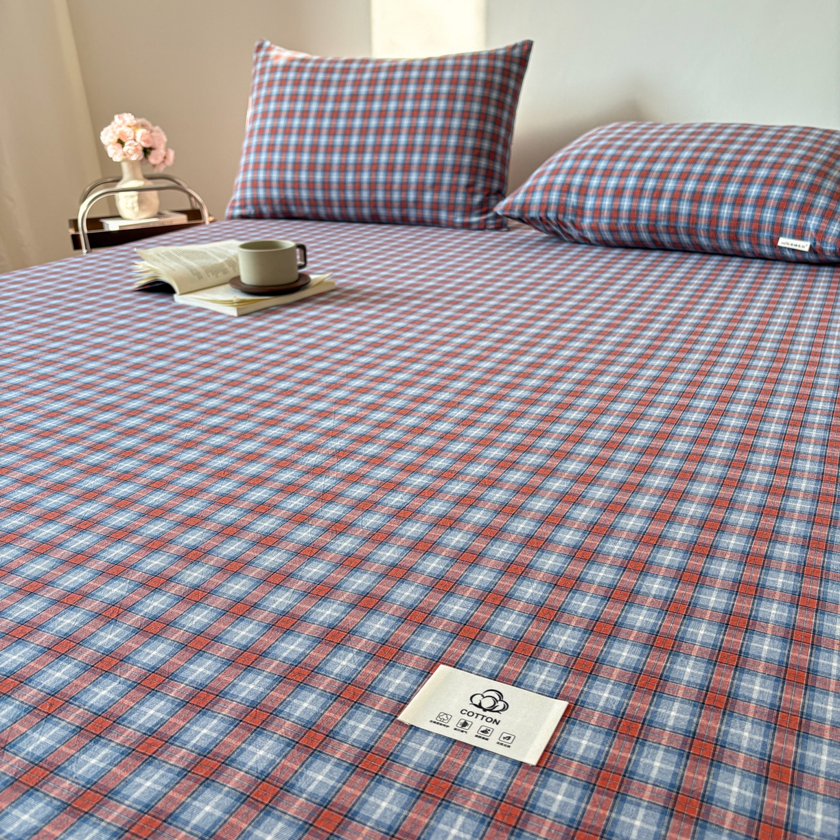 91家纺网 家纺一手货源 找家纺 居眠 2026新款单层色织水洗格子全棉床笠 单层款-瑞土兰