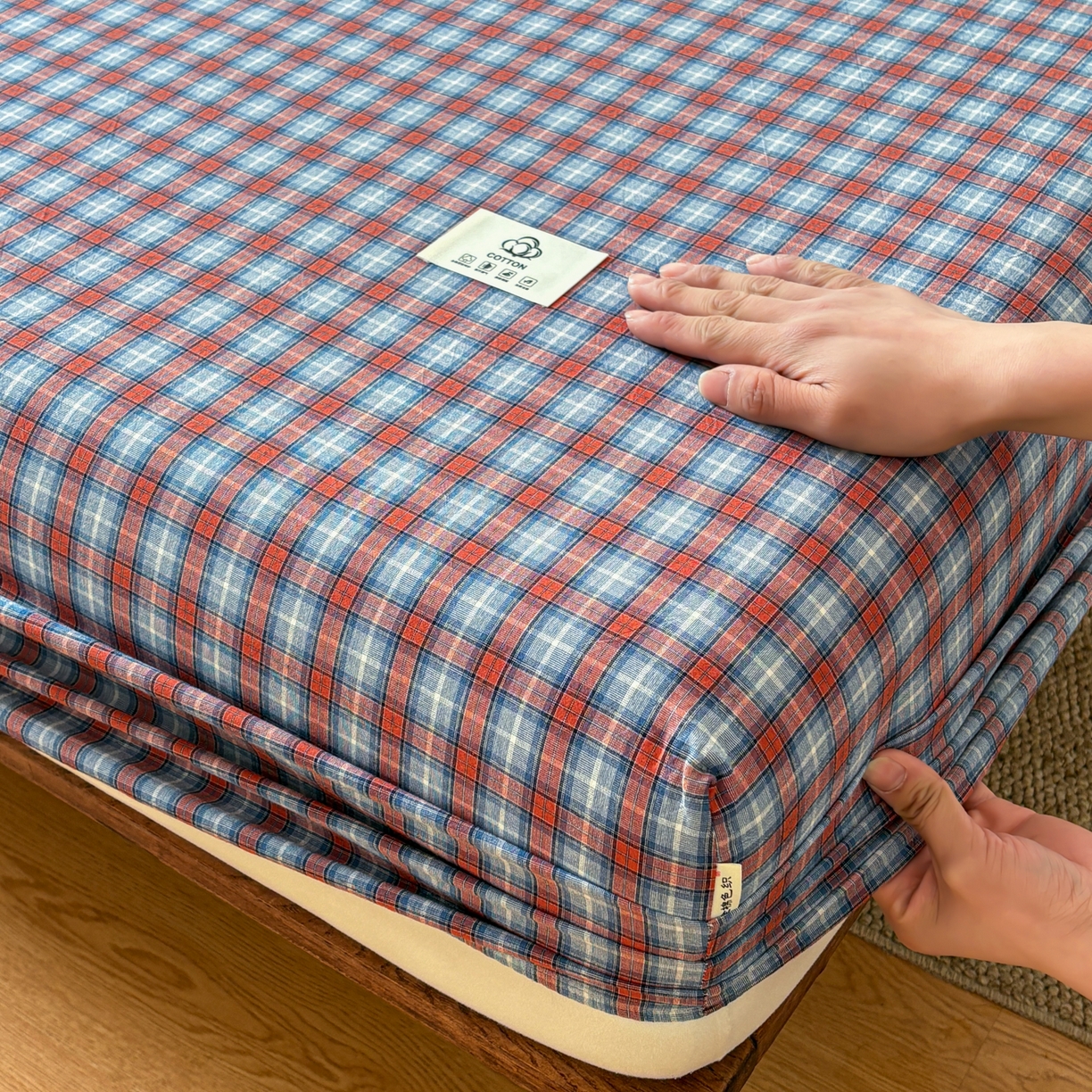 91家纺网 家纺一手货源 找家纺 居眠 2026新款单层色织水洗格子全棉床笠 单层款-瑞土兰