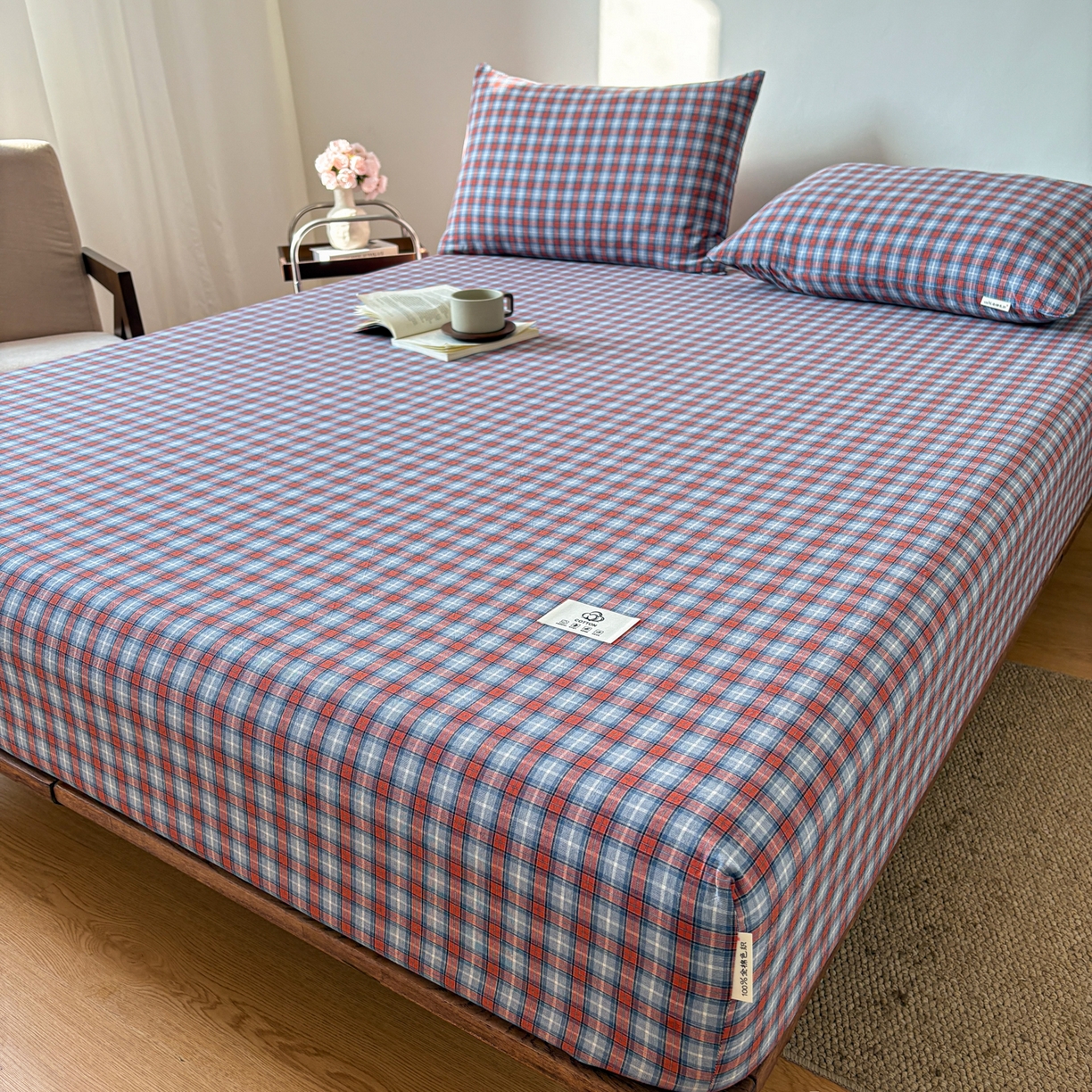 91家纺网 家纺一手货源 找家纺 居眠 2026新款单层色织水洗格子全棉床笠 单层款-瑞土兰