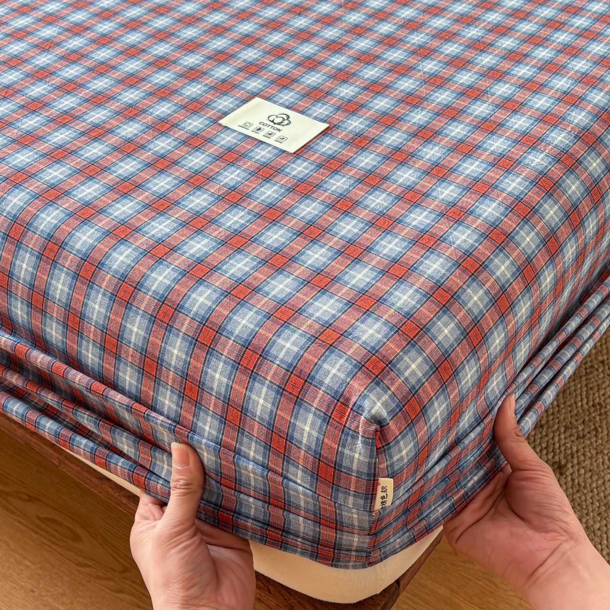 91家纺网 家纺一手货源 找家纺 居眠 2026新款单层色织水洗格子全棉床笠 单层款-瑞土兰