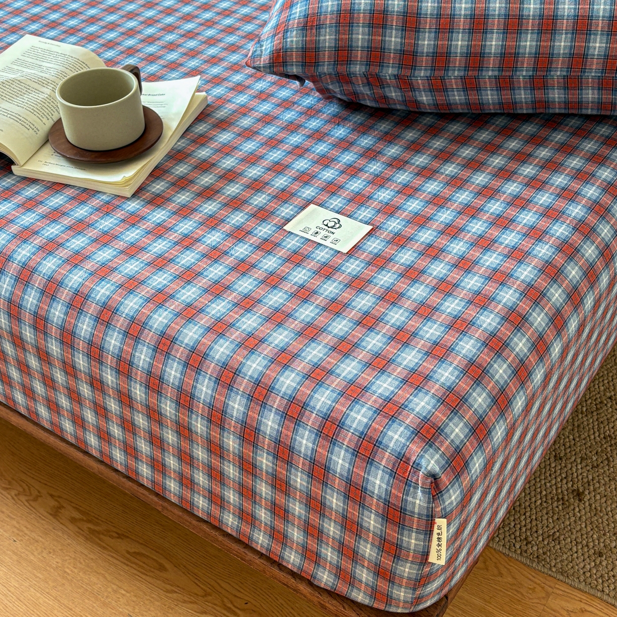 91家纺网 家纺一手货源 找家纺 居眠 2026新款单层色织水洗格子全棉床笠 单层款-瑞土兰