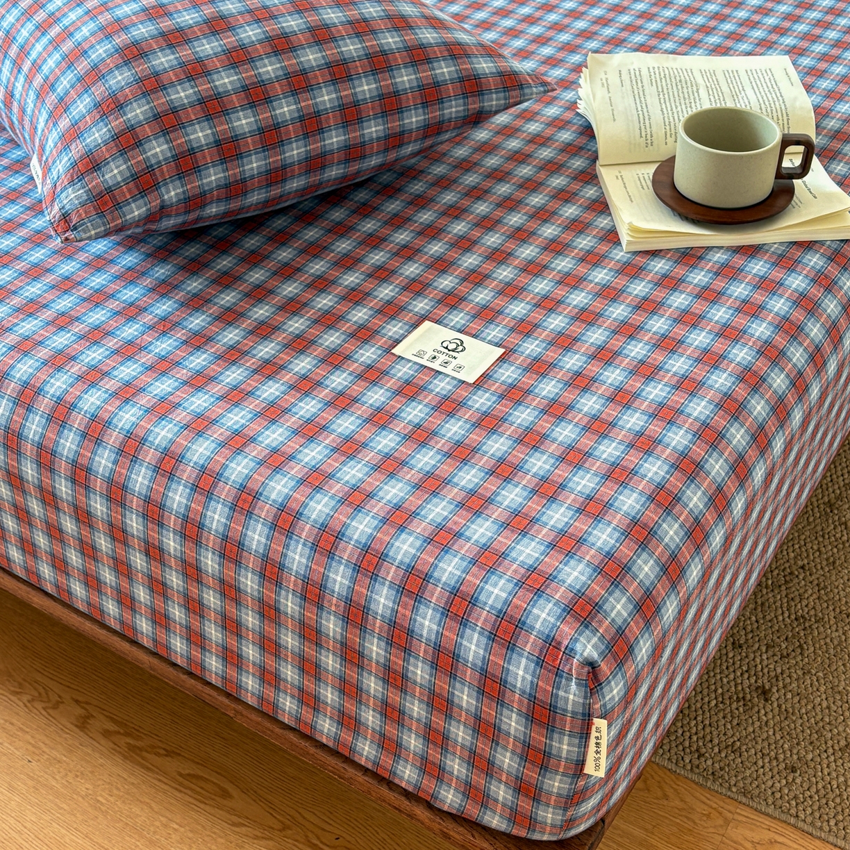 91家纺网 家纺一手货源 找家纺 居眠 2026新款单层色织水洗格子全棉床笠 单层款-瑞土兰