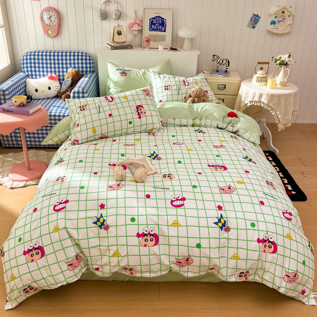 桃子家居 2026新款A类蜡笔小新正版授权刺绣混搭枕套卡通印花系列四件套 棉蜡笔小新-元气小新