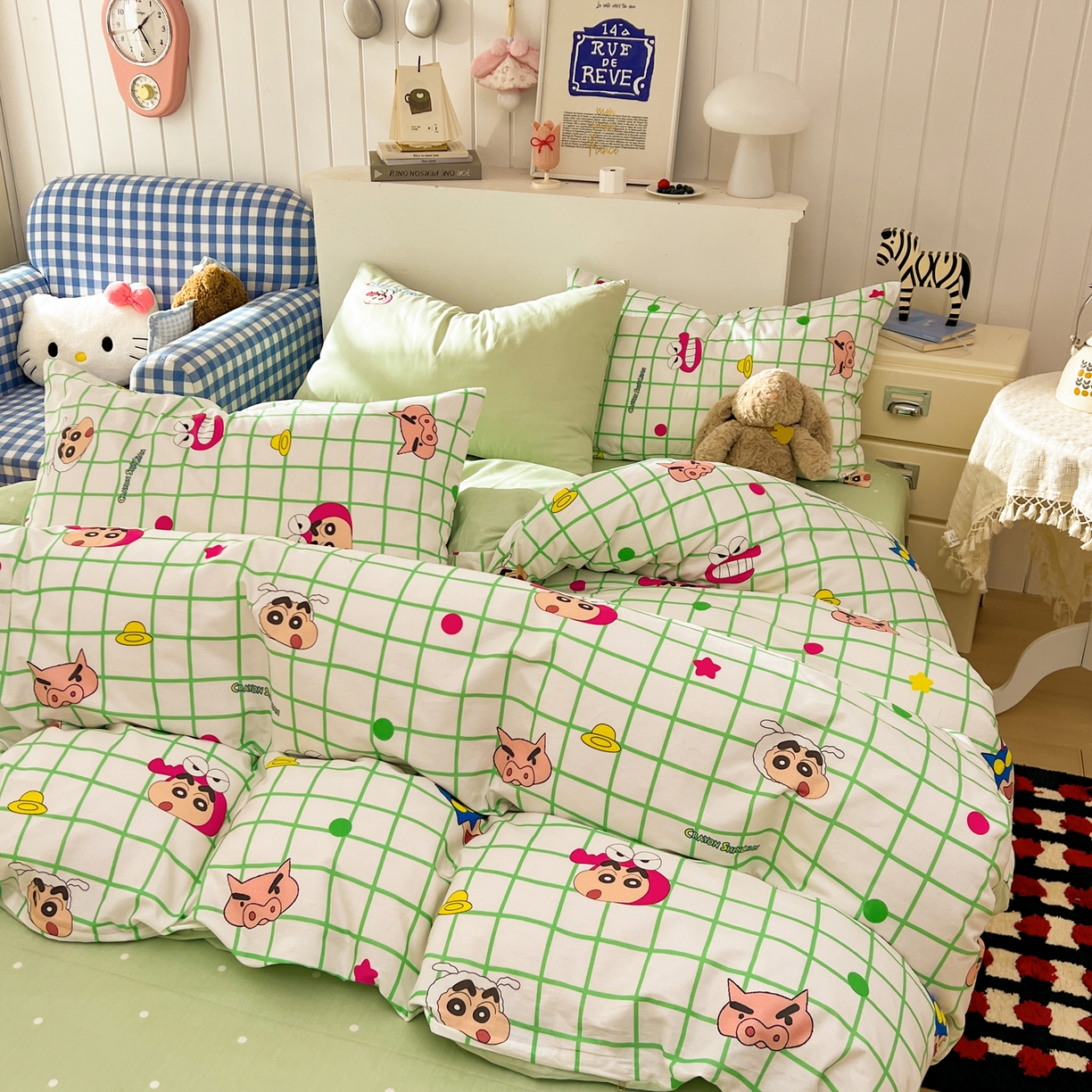 91家纺网 家纺一手货源 找家纺 桃子家居 2026新款A类蜡笔小新正版授权刺绣混搭枕套卡通印花系列四件套 棉蜡笔小新-元气小新