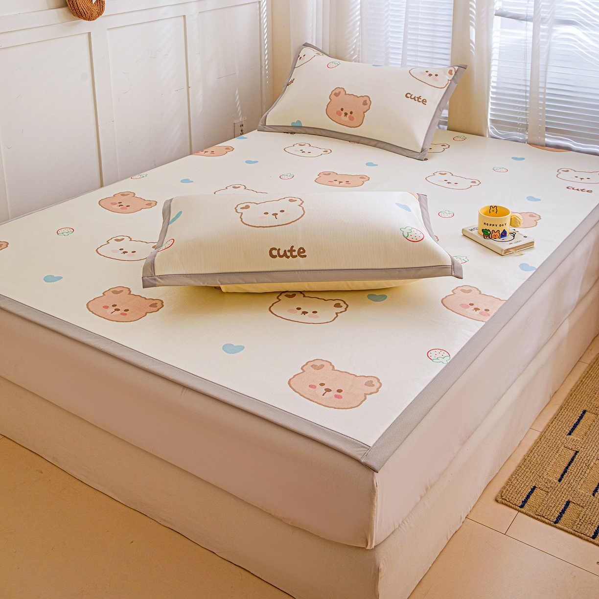 91家纺网 家纺一手货源 找家纺 富馨莱 2026新款冰丝凉席平铺款支持一件定制定做 饼干熊