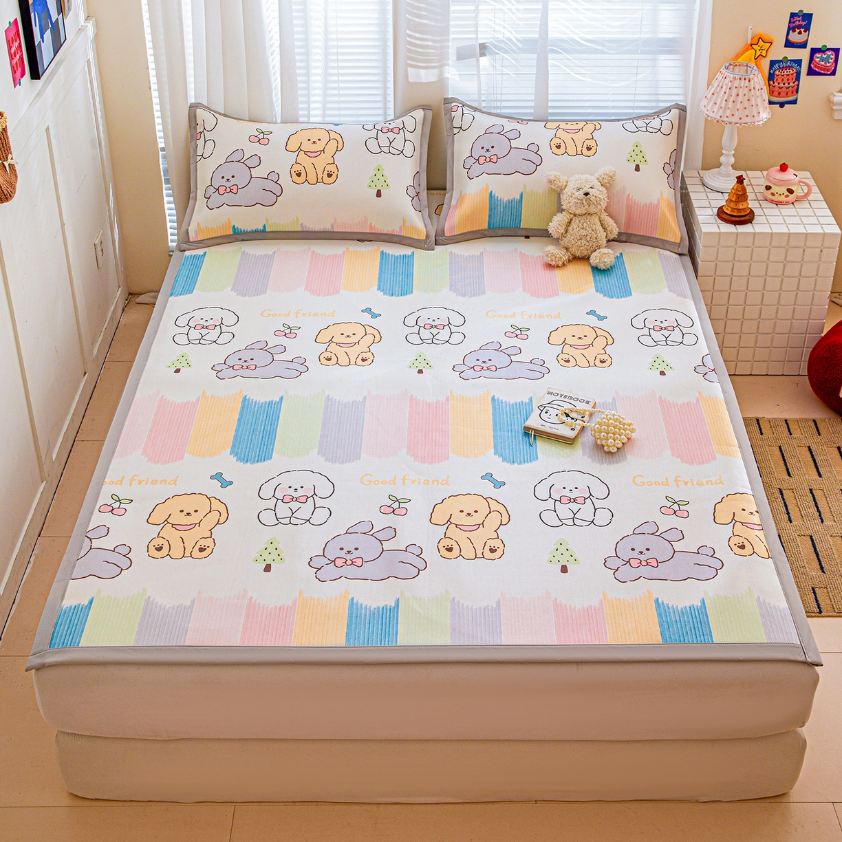 91家纺网 家纺一手货源 找家纺 富馨莱 2026新款冰丝凉席平铺款支持一件定制定做 彩虹乐园