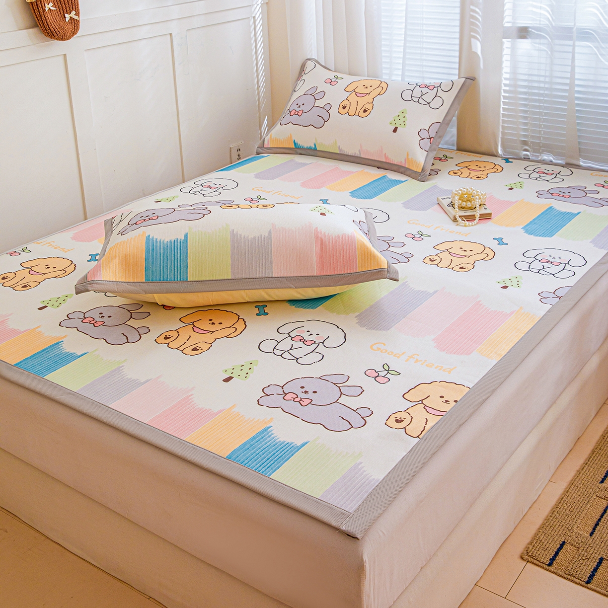 91家纺网 家纺一手货源 找家纺 富馨莱 2026新款冰丝凉席平铺款支持一件定制定做 彩虹乐园