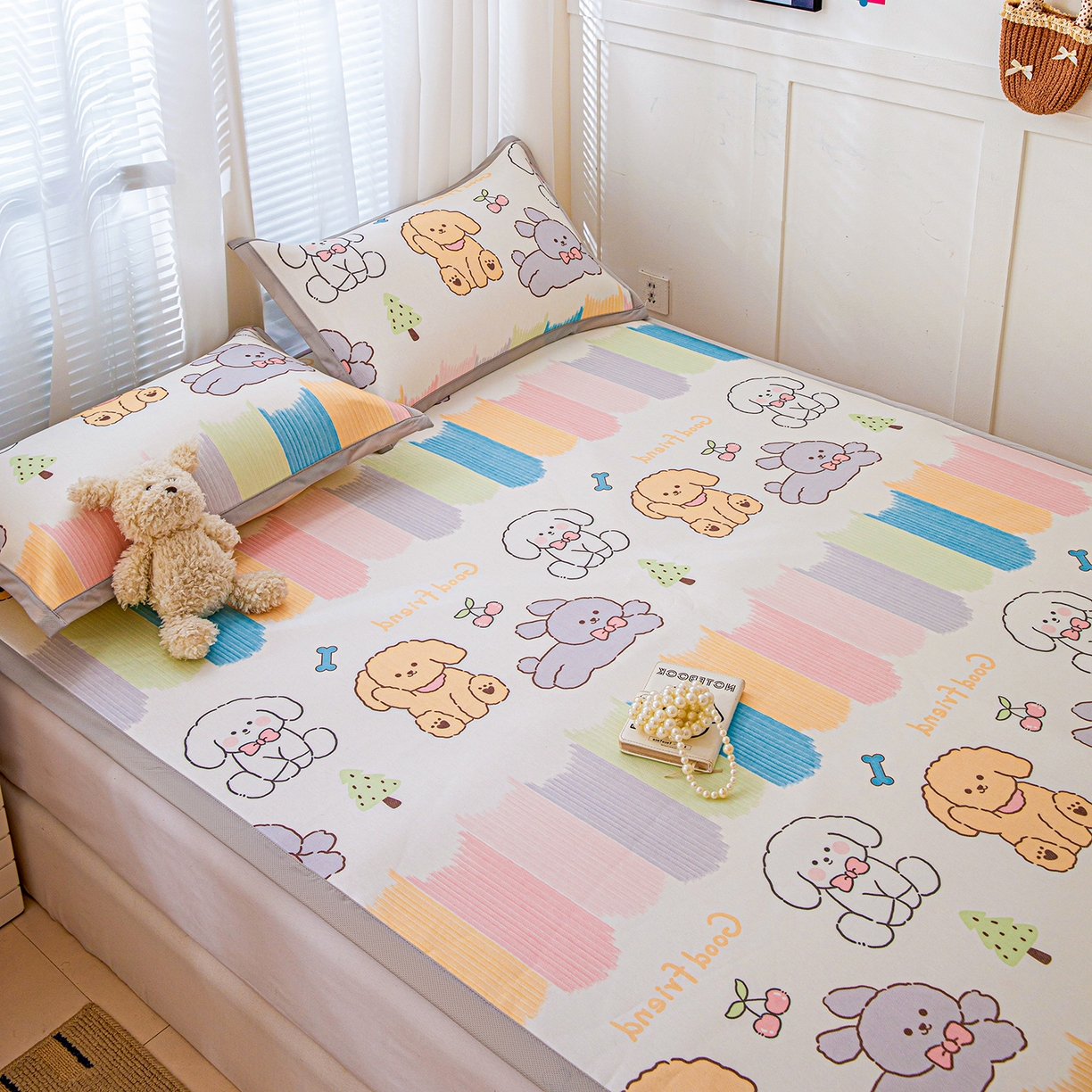 91家纺网 家纺一手货源 找家纺 富馨莱 2026新款冰丝凉席平铺款支持一件定制定做 彩虹乐园