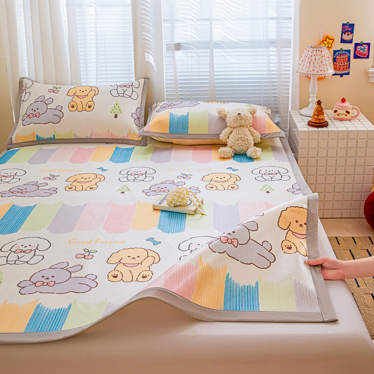 91家纺网 家纺一手货源 找家纺 富馨莱 2026新款冰丝凉席平铺款支持一件定制定做 彩虹乐园