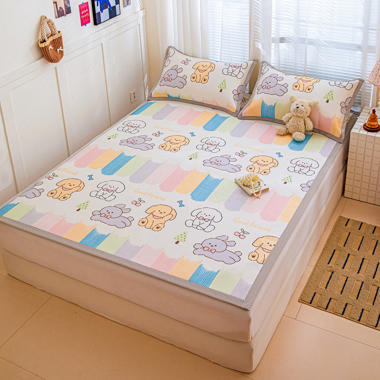 91家纺网 家纺一手货源 找家纺 富馨莱 2026新款冰丝凉席平铺款支持一件定制定做 彩虹乐园