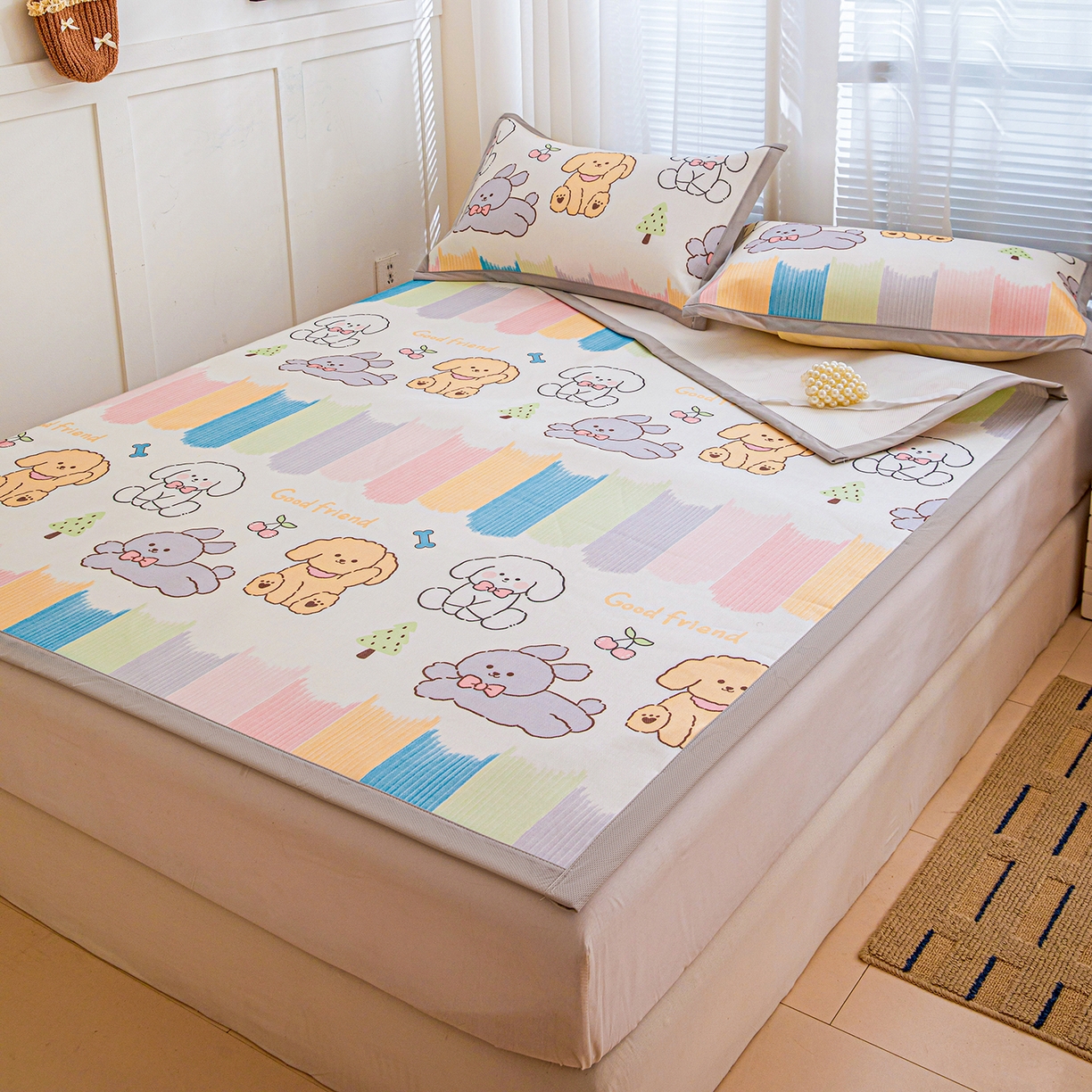 91家纺网 家纺一手货源 找家纺 富馨莱 2026新款冰丝凉席平铺款支持一件定制定做 彩虹乐园