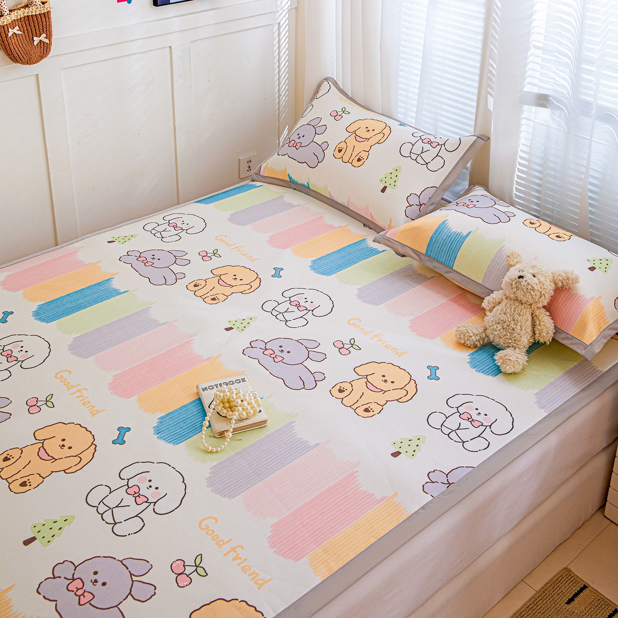 91家纺网 家纺一手货源 找家纺 富馨莱 2026新款冰丝凉席平铺款支持一件定制定做 彩虹乐园