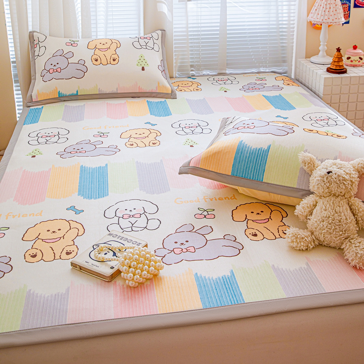 91家纺网 家纺一手货源 找家纺 富馨莱 2026新款冰丝凉席平铺款支持一件定制定做 彩虹乐园