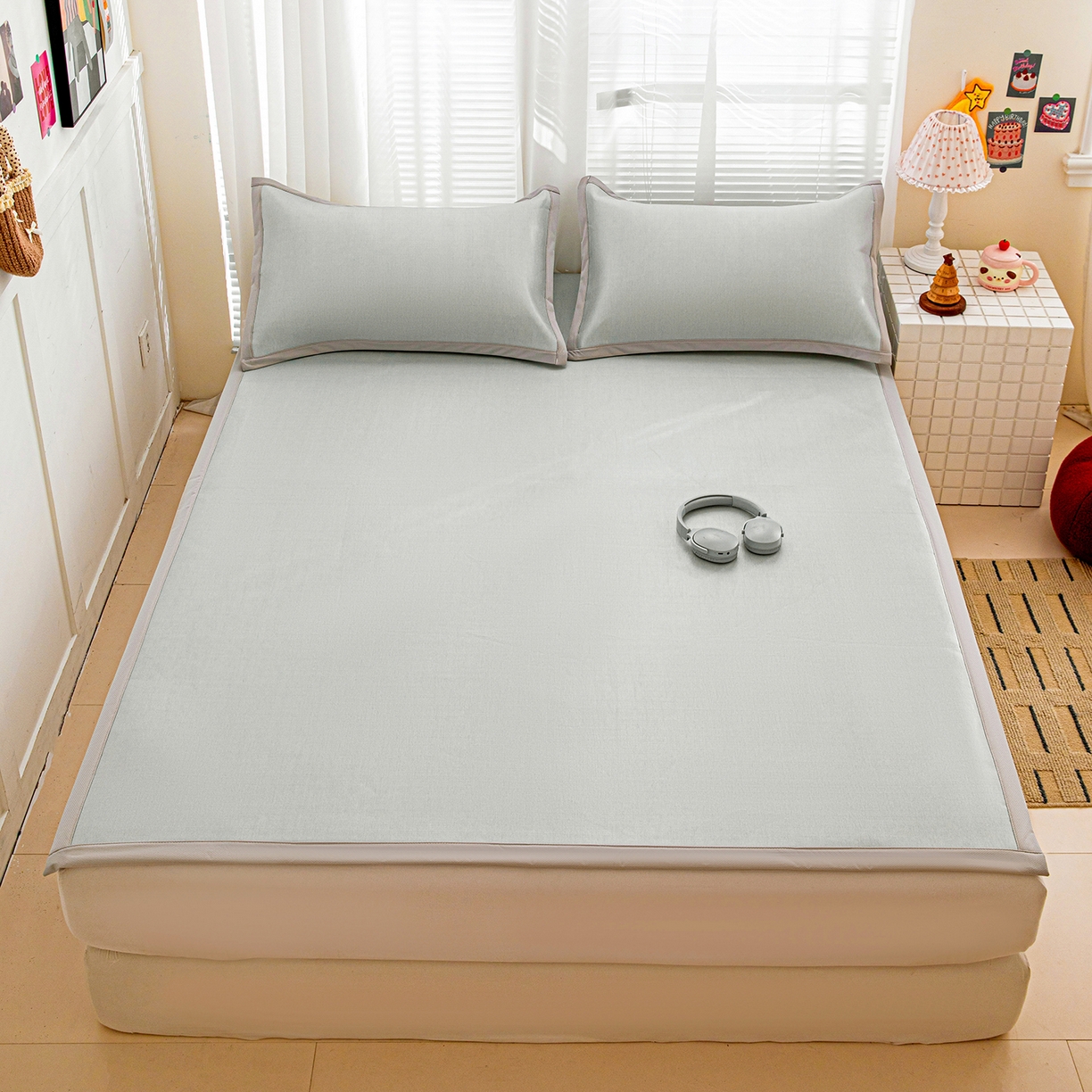 91家纺网 家纺一手货源 找家纺 富馨莱 2026新款冰丝凉席平铺款支持一件定制定做 凉感灰