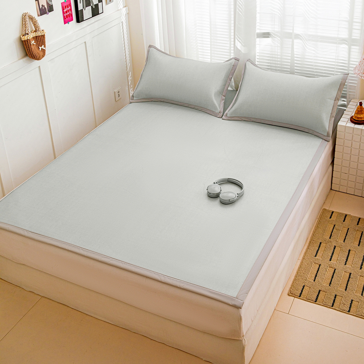 91家纺网 家纺一手货源 找家纺 富馨莱 2026新款冰丝凉席平铺款支持一件定制定做 凉感灰