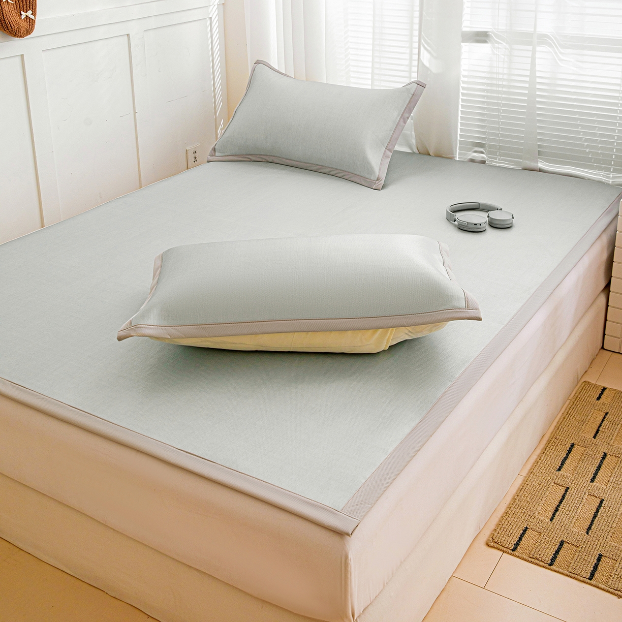 91家纺网 家纺一手货源 找家纺 富馨莱 2026新款冰丝凉席平铺款支持一件定制定做 凉感灰