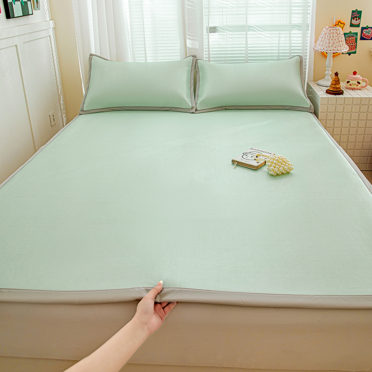 富馨莱 2026新款冰丝凉席平铺款支持一件定制定做 清新绿