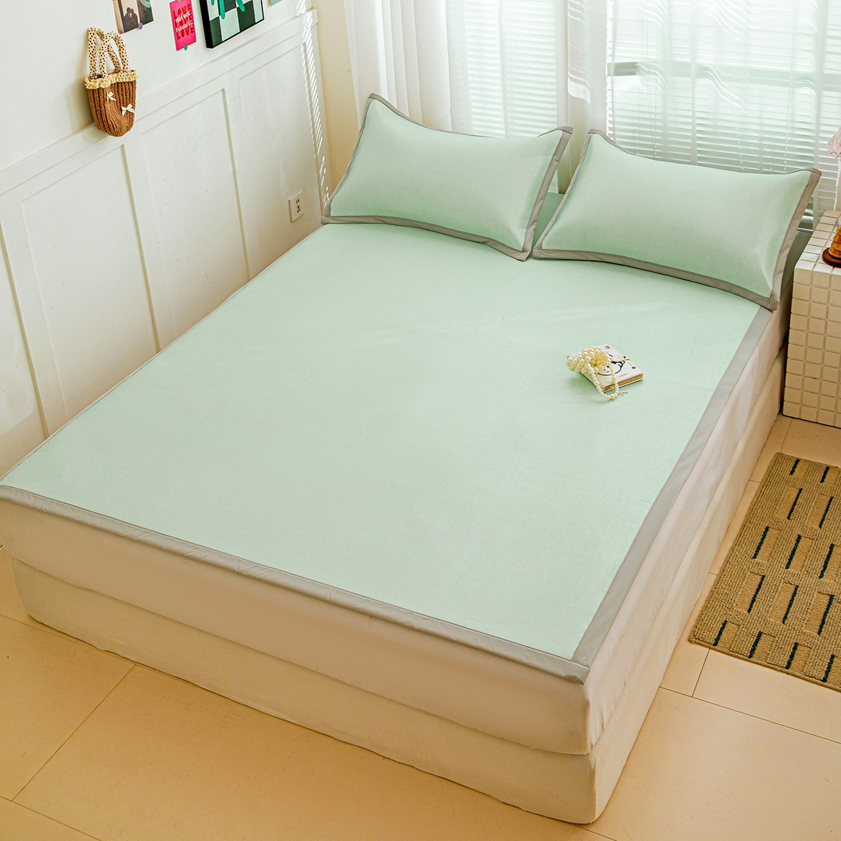 91家纺网 家纺一手货源 找家纺 富馨莱 2026新款冰丝凉席平铺款支持一件定制定做 清新绿