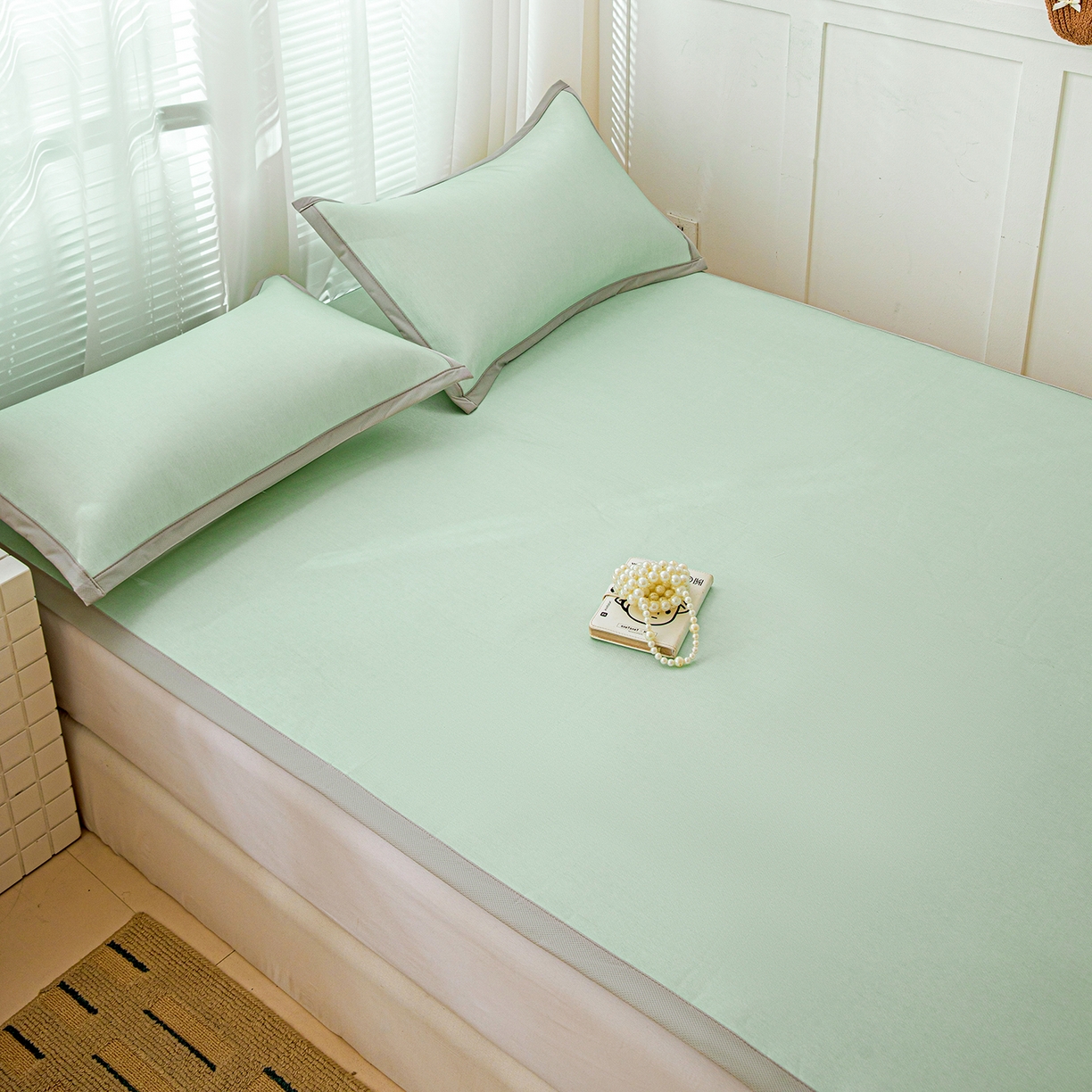 91家纺网 家纺一手货源 找家纺 富馨莱 2026新款冰丝凉席平铺款支持一件定制定做 清新绿